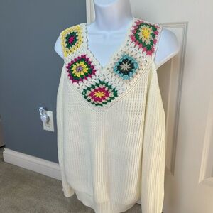 Colorful Crochet Accent Sweater